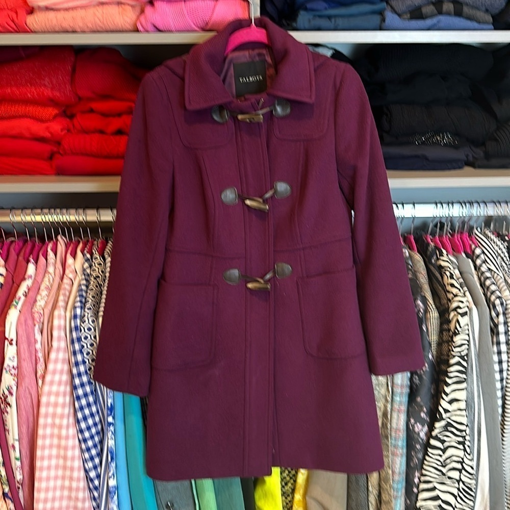 Talbots purple coat with detachable hood size 2